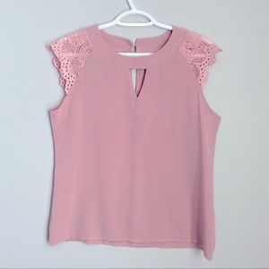 Pink sheer blouse with embroidered sleeves